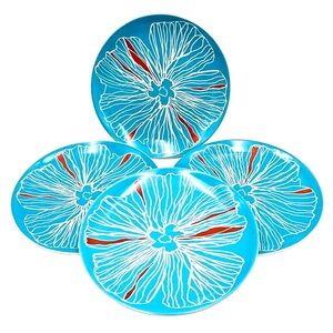 IKEA Blue Hibiscus Flower Salad Plate Bullra Set Of 4 Replacement Retired 8"